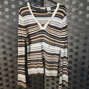 Faded Glory Crochet Stripe Long Sleeve Y2K Shirt Size Large